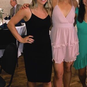 Black Skinny Strap Knee Length Dress